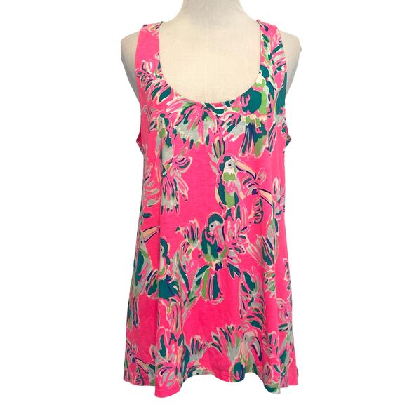 Lilly Pulitzer Monterey Tank Womens Medium Pink Dragonfruit Toucan Can Top - Picture 2 of 8